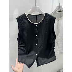 批发今年流行轻薄微透蕾丝衫无袖木耳边小衫女2026夏季新款高级感马甲