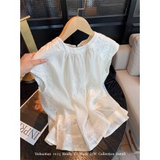 批发新中式国风衬衫淡雅刺绣小衫圆领<b class='q'>清凉</b>无袖遮肉显瘦上衣