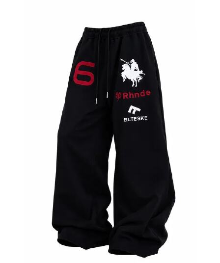 s-2xl 자수 하프 넓은 다리 훈련 바지