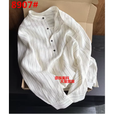 批发条纹亚麻小立领单排扣套头衬<b class='q'>衫</b>2026早春棉麻亚麻薄款衬<b class='q'>衣</b>