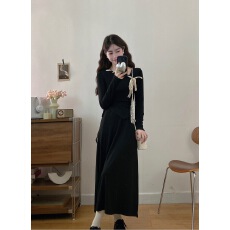 批发有货～2025法式赫本风假两件斜领连衣裙女秋季新款巨好看的裙子