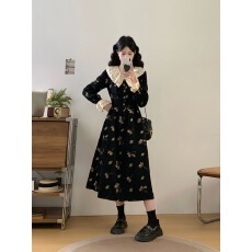 批发有货～2025大码女装法式<b class='q'>赫本</b><b class='q'>风</b>胖mm复古蕾丝拼接碎花连衣裙