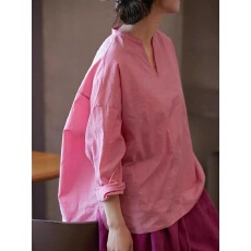 批发一线<b class='q'>品牌</b><b class='q'>折扣</b>捡漏粉色亚麻衬衫2025春秋休闲宽松高级感气质小衫女