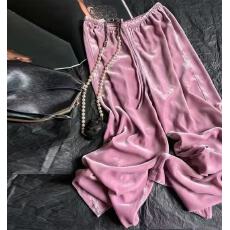 批发清仓捡漏~专柜撤回外贸<b class='q'>女</b>装 早春松紧宽松真丝丝绒垂感粉色阔腿<b class='q'>裤</b>