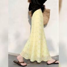批发2026春季新款时尚韩版波点半身裙气质高腰显瘦长裙黄色通勤<b class='q'>大摆裙</b>