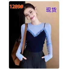 批发春季假两件撞色上衣小众亲肤显瘦<b class='q'>长袖</b>小衫别致减龄<b class='q'>t</b><b class='q'>恤</b>韩版打底衫