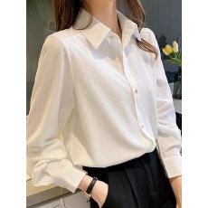 批发巴酷森早秋装高级感翻领<b class='q'>衬衫</b>女韩版宽松百搭通勤长袖2023新款上衣