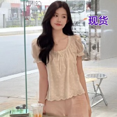 批发法式巨好看雪纺<b class='q'>短袖</b>衬衫女2025新款爆款小衫夏天绝美漂亮小上衣女