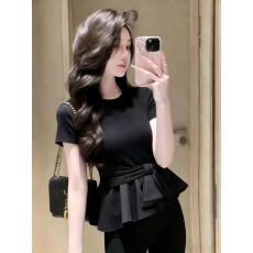 批发黑色轻奢蝴蝶结短袖T恤女2026新款<b class='q'>夏季</b>设计感绝美巨好看的小上衣
