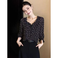 批发法式轻奢黑色<b class='q'>波点</b><b class='q'>衬衫</b>女春季2026年新款减龄时尚小衫绝美漂亮<b class='q'>衬衣</b>
