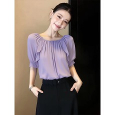 批发法式温柔风紫色泡泡袖<b class='q'>雪纺衫女</b>2026夏季<b class='q'>新款</b>百搭减龄气质时髦上衣