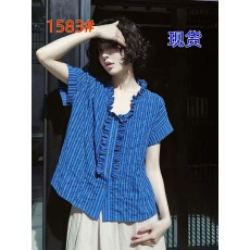 批发2026夏季高级小众不撞衫独特超好看减龄洋气法式木耳边蓝色<b class='q'>衬衫女</b>