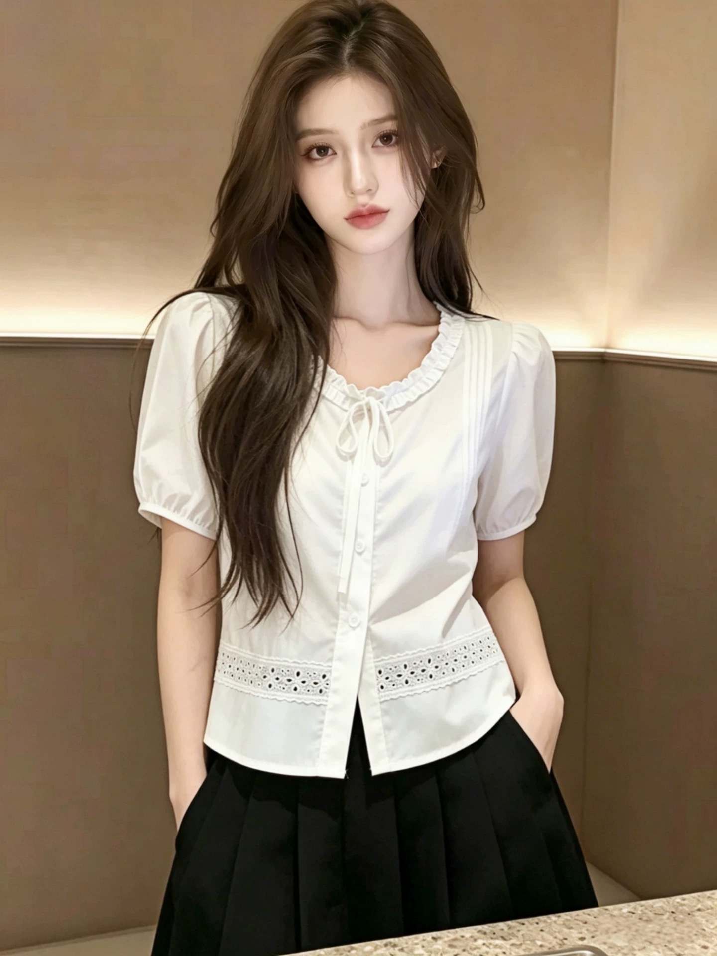 화이트 반팔 셔츠 여자 2026 새로운 여름 프랑스식 슈퍼 화재 연령 감소 자이언트 잘 생긴 여성 셔츠 맨위 서비스