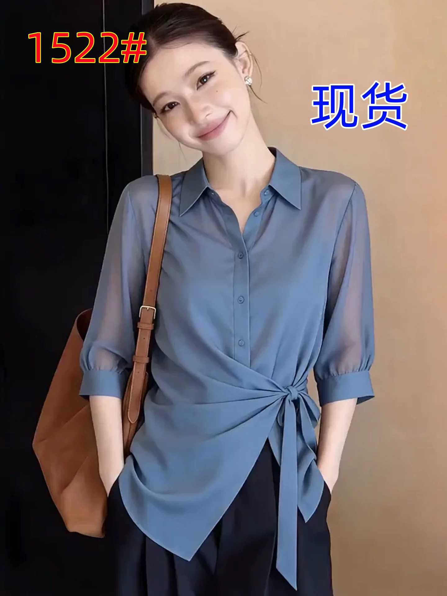 파란색 한 부서 얇고 가벼운 편안함 폴로 칼라 5 점 소매 여성 셔츠 2026 여름 새로운 레이스업 슬림해 보이는 빅 사이즈 맨위