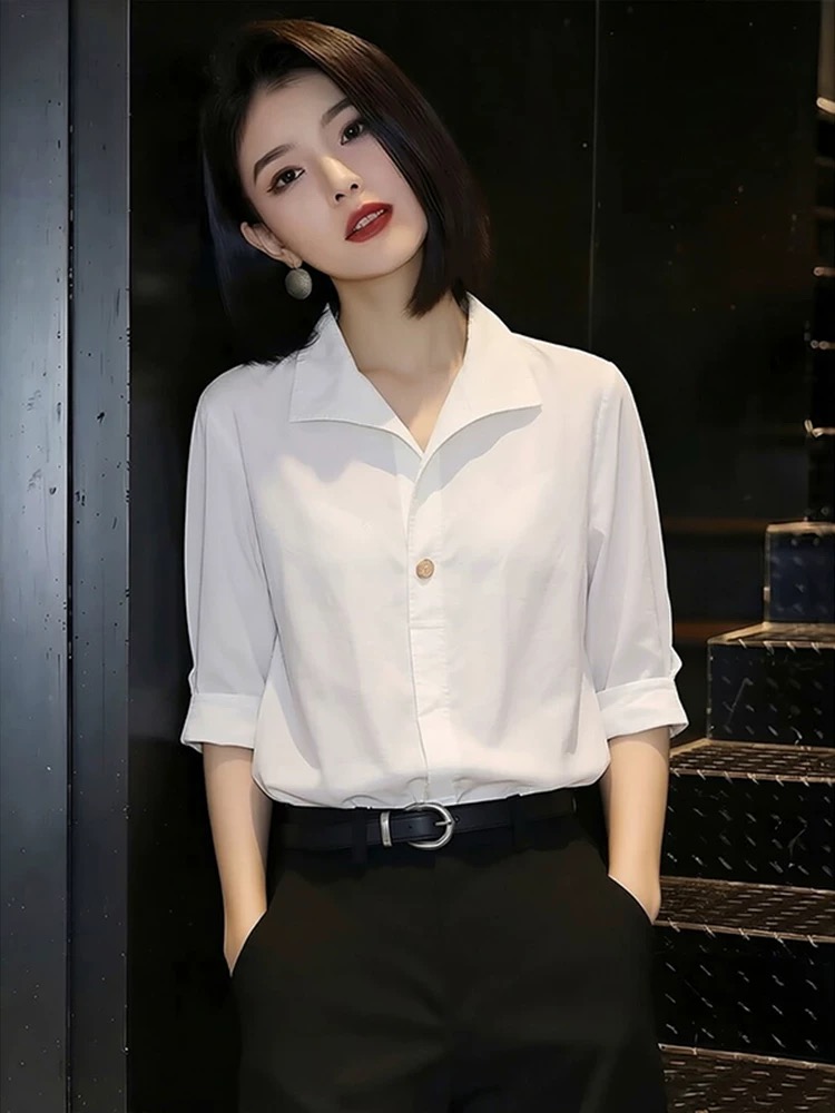 경력 디자인 센스 반팔 셔츠 여성 의류 여름 2026 년 새로운 프랑스식 미니멀리즘 셔츠 출퇴근 작은 셔츠 슬림해 보이는