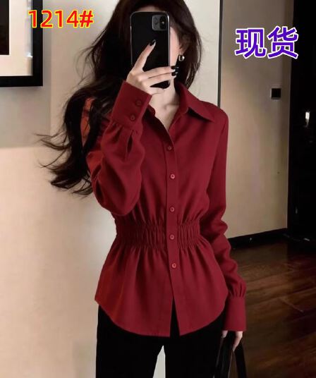 외국 가스 세련된 미니멀리즘 숙련 된 일상 출퇴근 슬림해 보이는 디스플레이 화이트 빨간색 여성 셔츠 2026 봄 얇은 스타일 허리 수축 오픈 가디건