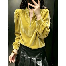 批发欧货高端轻奢质感立领<b class='q'>大码</b>上衣女2026秋季新款复古灯笼袖减龄小衫