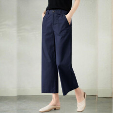批发2026夏新款休闲<b class='q'>九分裤</b>女藏青色阔腿裤<b class='q'>高腰</b>宽松显瘦直筒裤