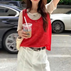 批发2026<b class='q'>夏季</b>新款撞色假两件冰丝短袖针织T恤女时尚休闲百搭显瘦上衣