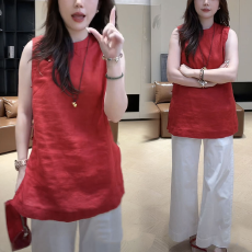 批发新中式国风套<b class='q'>装</b>女2026夏季韩版斜襟盘扣纯色衬衫直筒<b class='q'>休闲裤</b>两件套