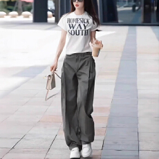 批发又酷又飒的穿搭<b class='q'>套装</b>女夏季时尚字母<b class='q'>印花</b>短袖T恤工装阔腿裤两件套