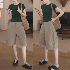 批发休闲套<b class='q'>装</b>女2026夏季新款复古基础款工<b class='q'>装</b>立裁休闲气球五分裤两件套