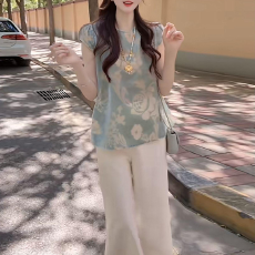 批发夏季洋气一整套女装2026新款气质复古新中式提花上衣<b class='q'>休闲</b>裤两件套