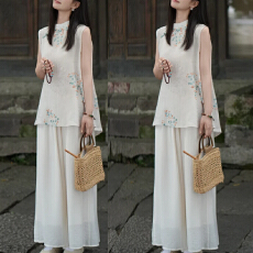 批发2026年夏季新款苎麻无袖新中式防晒夏上新<b class='q'>套装</b>古风气质<b class='q'>休闲</b>女士