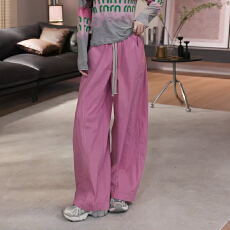 批发韩系纯色简约风宽松透气<b class='q'>休闲裤</b>女2026新款夏季时尚百搭系带阔腿裤