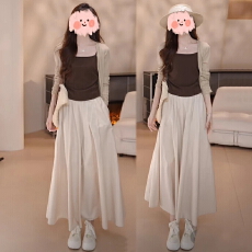 批发早秋独特好看大方得体穿搭一整套<b class='q'>吊带</b><b class='q'>背心</b>开衫休闲裙子三件套装女