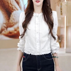 批发法式气质花边百搭长袖衬衫女士2026早秋新款洋气白色衬衣时尚女装