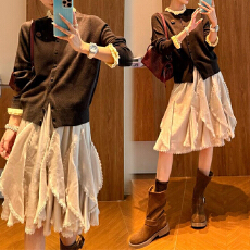 批发秋季新品设计感小众气质长袖毛针织衫半身裙两件套2026潮