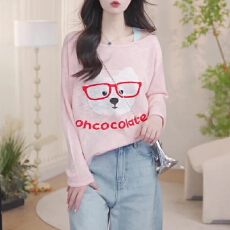 批发韩系甜美减龄露肩针织长袖<b class='q'>t</b><b class='q'>恤</b>女2026春秋新款时尚百搭打底衫上衣