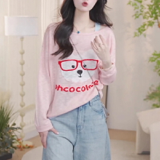 批发韩系甜美减龄露肩针织长袖<b class='q'>t</b><b class='q'>恤</b>女2026春秋新款时尚百搭打底衫上衣