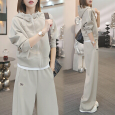 批发2026洋气休闲运动套装女春<b class='q'>秋</b>季大码显瘦百搭连帽外套休闲裤两件套