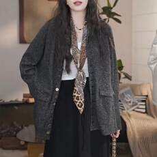 批发轻奢复古纯色系长袖针织外套女秋新款<b class='q'>宽松</b>显瘦多扣开衫2026