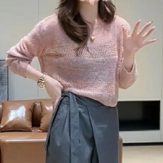 批发高级感条纹镂空长袖<b class='q'>针织衫</b>t恤女2026春秋新款<b class='q'>宽松</b>显瘦打底衫上衣