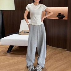 批发高腰<b class='q'>显瘦</b>立体裁剪休闲裤女2025秋款运中秋动裤时尚百搭直筒阔腿裤