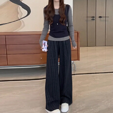 批发<b class='q'>韩版</b>通勤时尚套<b class='q'>装</b>女2025秋新款假两件针织长袖t恤阔腿<b class='q'>裤</b><b class='q'>两件套</b>