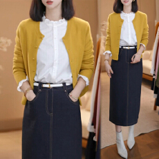 批发韩系慵懒风减龄套装女2026春秋新款长袖衬衫针织开衫半身裙三件套