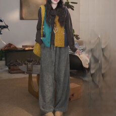 批发2026秋新款设计感拼接撞色马甲百搭长袖<b class='q'>上衣</b>显瘦休闲<b class='q'>裤</b>三件套