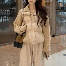 批发2025冬季简约风设计感长袖棉服女潮流小众洋气慵懒风显瘦拼色衣服