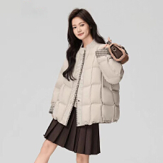 批发运动休闲通勤风长袖棉服2025时尚气质小个子韩版<b class='q'>显瘦</b>纯色拼接外套