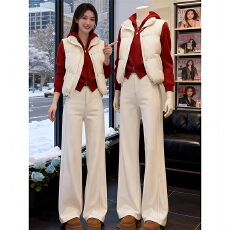 批发韩版高级感套装女2025秋冬新款棉服背心马甲连帽卫衣<b class='q'>牛仔</b>裤三件套