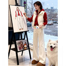 批发韩版高级感套装女2025秋冬新款棉服背心马甲连帽卫衣<b class='q'>牛仔</b>裤三件套