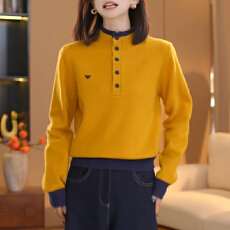 批发复古港风拼色设计感长袖针织衫女2025冬季新款氛围感<b class='q'>甜美</b>显瘦衣服