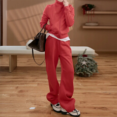 批发时髦洋气简约通勤拉链长袖上衣休闲<b class='q'>裤</b>两件套女2025冬季新款<b class='q'>套装</b>