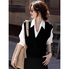 批发韩系极简风气质V领纯色针织马甲女<b class='q'>秋</b>冬新款设计无袖坎肩马夹上衣