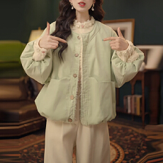 批发两面穿复古宽松外套女2025时尚气质小个子韩版显瘦百搭拼接棉<b class='q'>服</b>