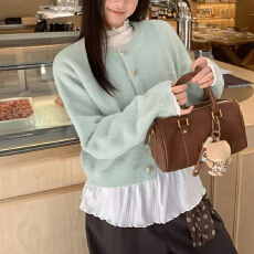 韩系慵懒风高级感气质长袖针织衫女2025冬季宽松显瘦纯色开衫上衣